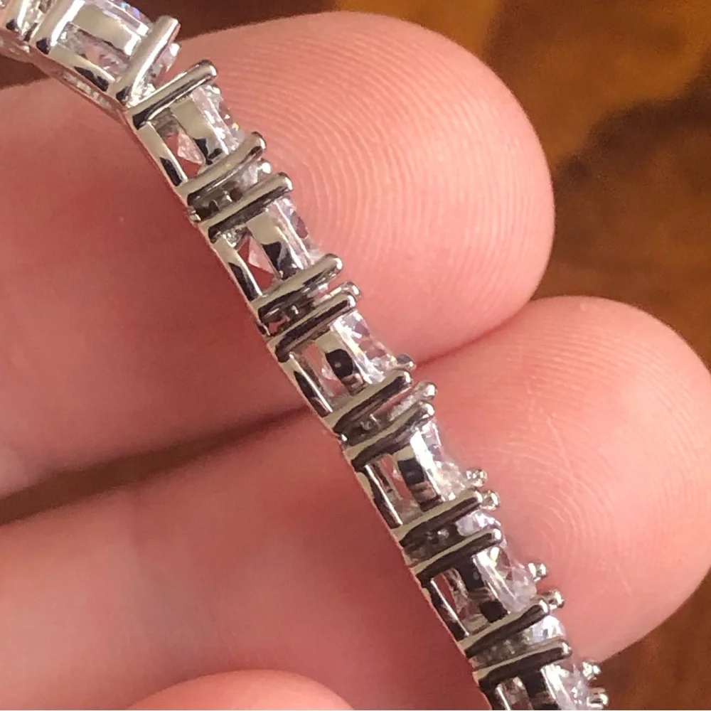 Men’s 5mm round cubic zirconia 14k silver plated setting bracelet 9”